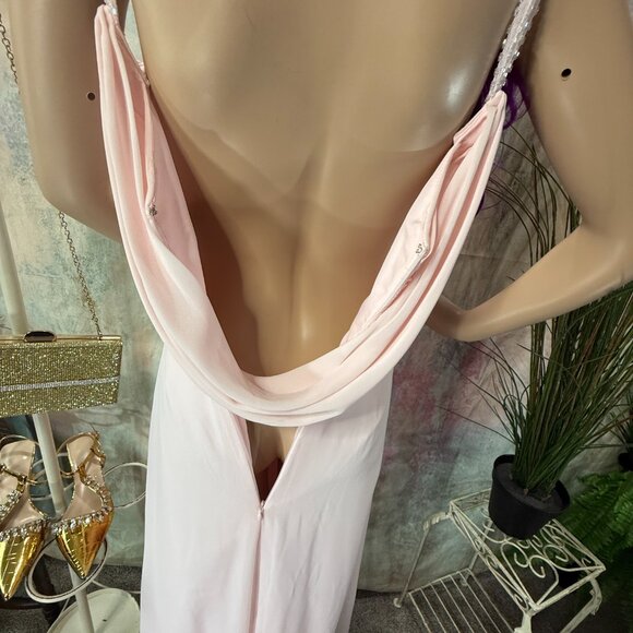 📌Blushing Pink Beaded Straps Pleated Chiffon A-Line Bridesmaid - Prom Dress - Picture 11 of 15